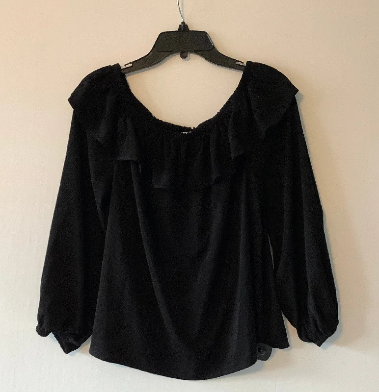 Women's Blouse with Peter Pan CollarTop Long Sleeve Designer By Michael Kors In Black, Size: L