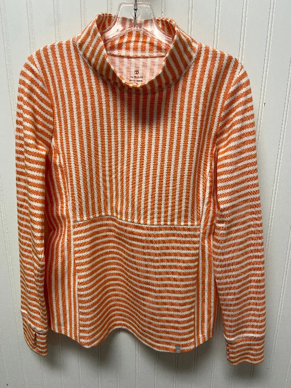 Women's Blouse with ButtonsTunic Long Sleeve By Talbots In Orange & White, Size: M